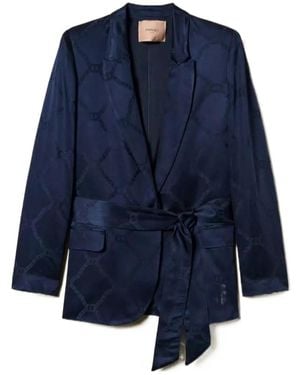 Twinset Logo-Jacquard Blazer - Blue