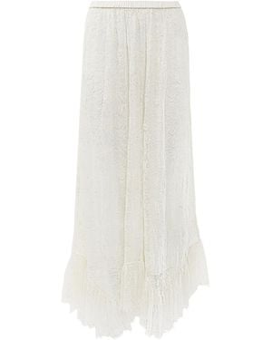 Chloé Chloé Floral Lace Jacquard Ruffled Midi Skirt - White