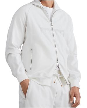 Brunello Cucinelli Logo-Embossed Zip-Up Sweatshirt - White