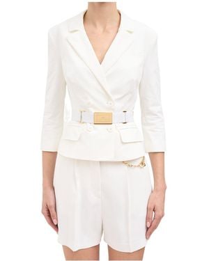 Elisabetta Franchi Belted Long-Sleeve Blazer - White