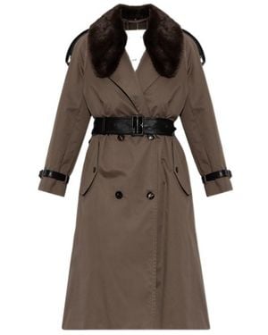 Burberry Long Cotton Trench Coat With Buffalo Leather Collar - Brown