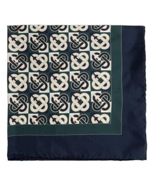 CASABLANCA Monogram-Print Silk Scarf - Blue