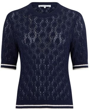 FRAME Crochet Short-Sleeve Knitted Top - Blue