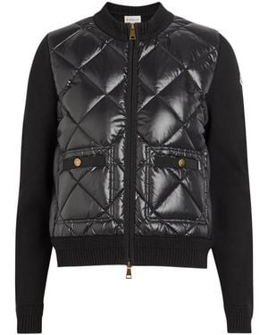 Moncler Quilted Cotton And Nylon Cardigan - Black