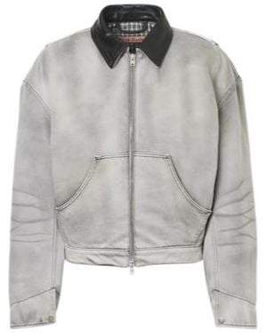 Acne Studios Leather-Trimmed Denim Jacket - Gray
