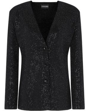 Emporio Armani Allover Embellished Plain-Knit Cardigan - Black