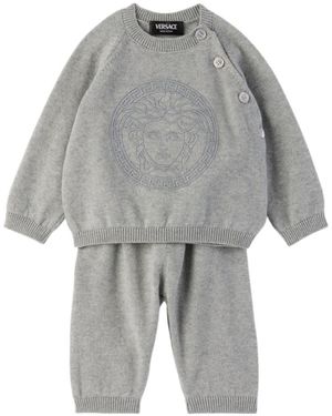 Versace Logo Long-Sleeved Sweater Set - Gray