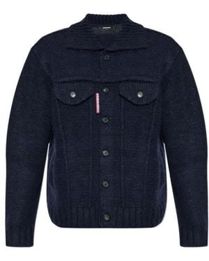 DSquared² Logo Tag Buttoned Knitted Cardigan - Blue