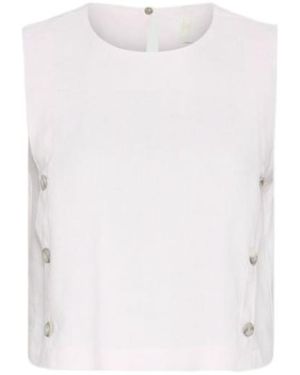 Marella Sleeveless Stretch Linen-Blend Top - White