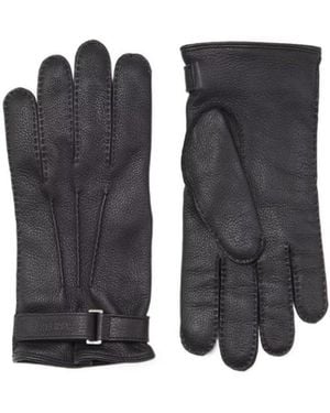 ZEGNA Logo-Embossed Leather Gloves - Black