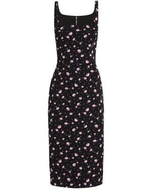 Dolce & Gabbana Carnations-Printed Sheath Dress - Black