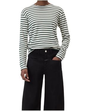 Closed Striped Long Sleeve T-Shirt - Gray