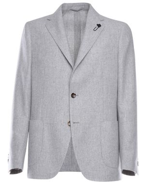 Lardini Brooch-Detail Single-Breasted Blazer - Grey