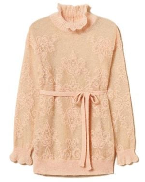 Twinset Jacquard Alpaca-Blend Long Pullover - Natural