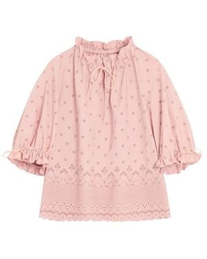 Valentino Drawstring Ruffled Puff-Sleeved Blouse - Pink