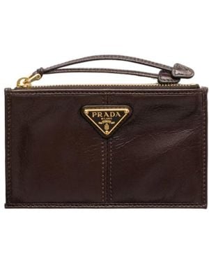 Prada Triangle-Logo Zipped Cardholder - Brown