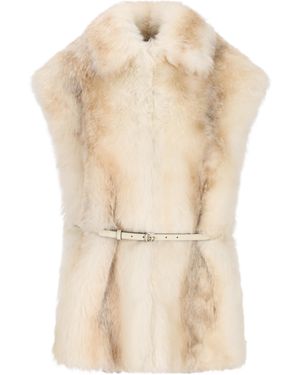Gucci Sleeveless Shearling Belted Gilet - Natural