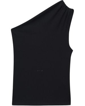 Anine Bing Camila One-Shoulder Ribbed Top - Black
