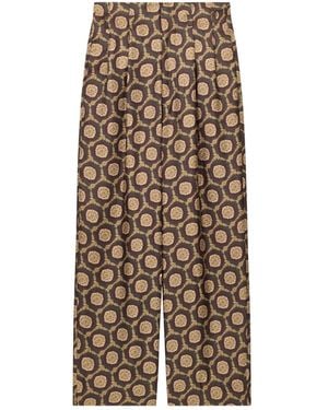 Emporio Armani Silk Trousers With All-Over Print - Natural