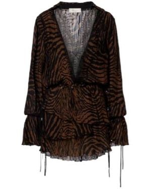 Blumarine Zebra-Print Chiffon Mini Dress - Black