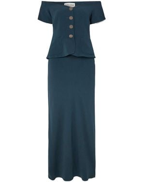 Saloni Off-The-Shoulder Mid-Length Dress - Blue