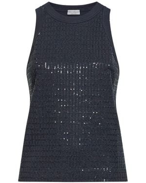 Brunello Cucinelli Sequined Ribbed Halterneck Top - Blue