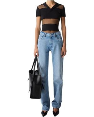 Coperni Short-Sleeved Striped Sheer Polo Top - Blue