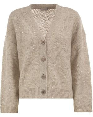 Peserico V-Neck Knitted Cardigan With Sequins - Brown