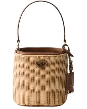 Prada Wicker And Leather Bucket Bag - White