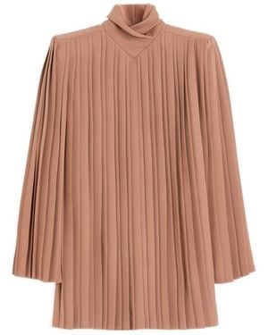 Valentino High-Necked Pleated Top - Brown