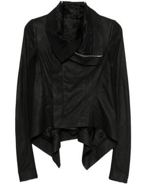 Rick Owens Leather Asymmetric Zip Fitted Jacket - Black