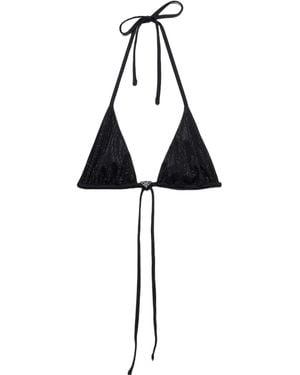 Prada Jersey Triangle Bikini Top With Rhinestones - Black