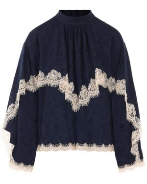 Sea Long-Sleeved Lace Top - Blue