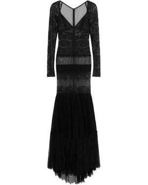 Blumarine Sheer Lace Overlay Long Sleeved Gown - Black