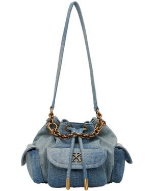Off-White c/o Virgil Abloh Logo Plaque Drawstring Shoulder Bag - Blue