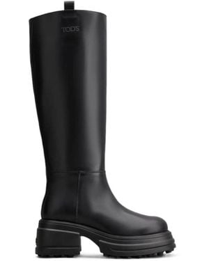 Tod's Logo Embossed Knee-Length Boots - Black