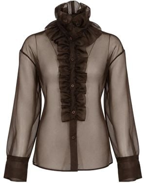 D.exterior Sheer Ruffled Tops - Brown