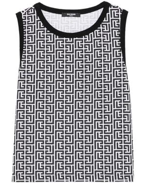 Balmain Logo-Print Top - Black