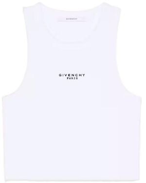 Givenchy Paris Logo Printed Cropped Tank Top - White