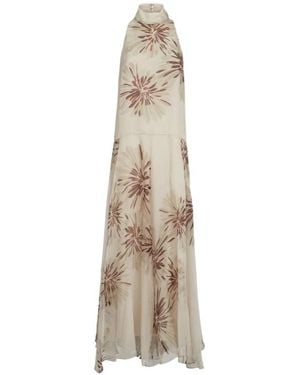 Brunello Cucinelli Silk Halterneck Floral Maxi Dress - Natural