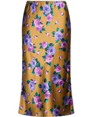 Saint Laurent Floral Satin Midi Skirt - Yellow