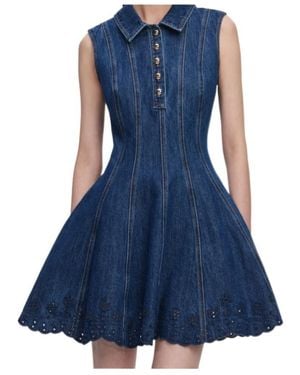 Self-Portrait Broderie Denim Mini Dress - Blue
