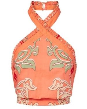 Poupette Suma Printed Cotton Crop Top - Orange