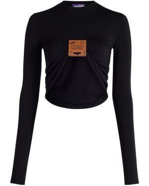 Jean Paul Gaultier Leather-Tag Long-Sleeve Top - Black