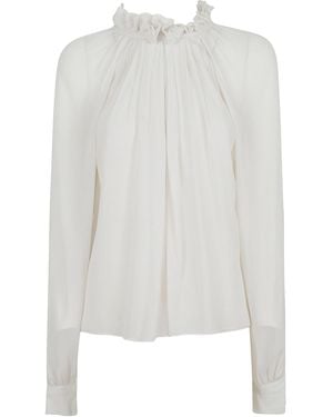 Alberta Ferretti Pleated Ruffle-Neck Top - White
