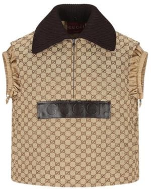 Gucci Gg Half-Zip Gilet - Brown