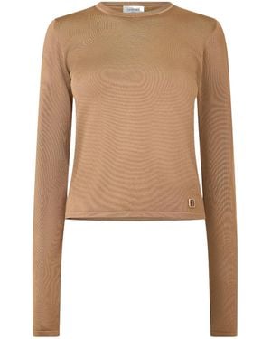 Saint Laurent Crewneck Longsleeve Cropped Top - Natural