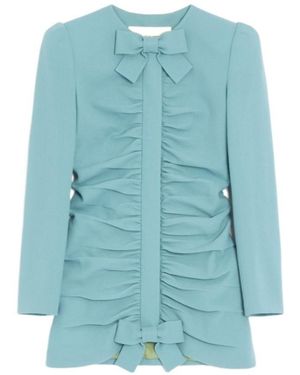 Valentino Bow Detailed Ruched Jacket - Blue