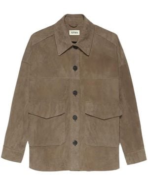Arma Button-Front Long-Sleeve Casual Jacket - Brown