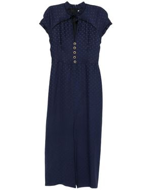 Alessandra Rich Star-Print Tie-Neck Midi Dress - Blue